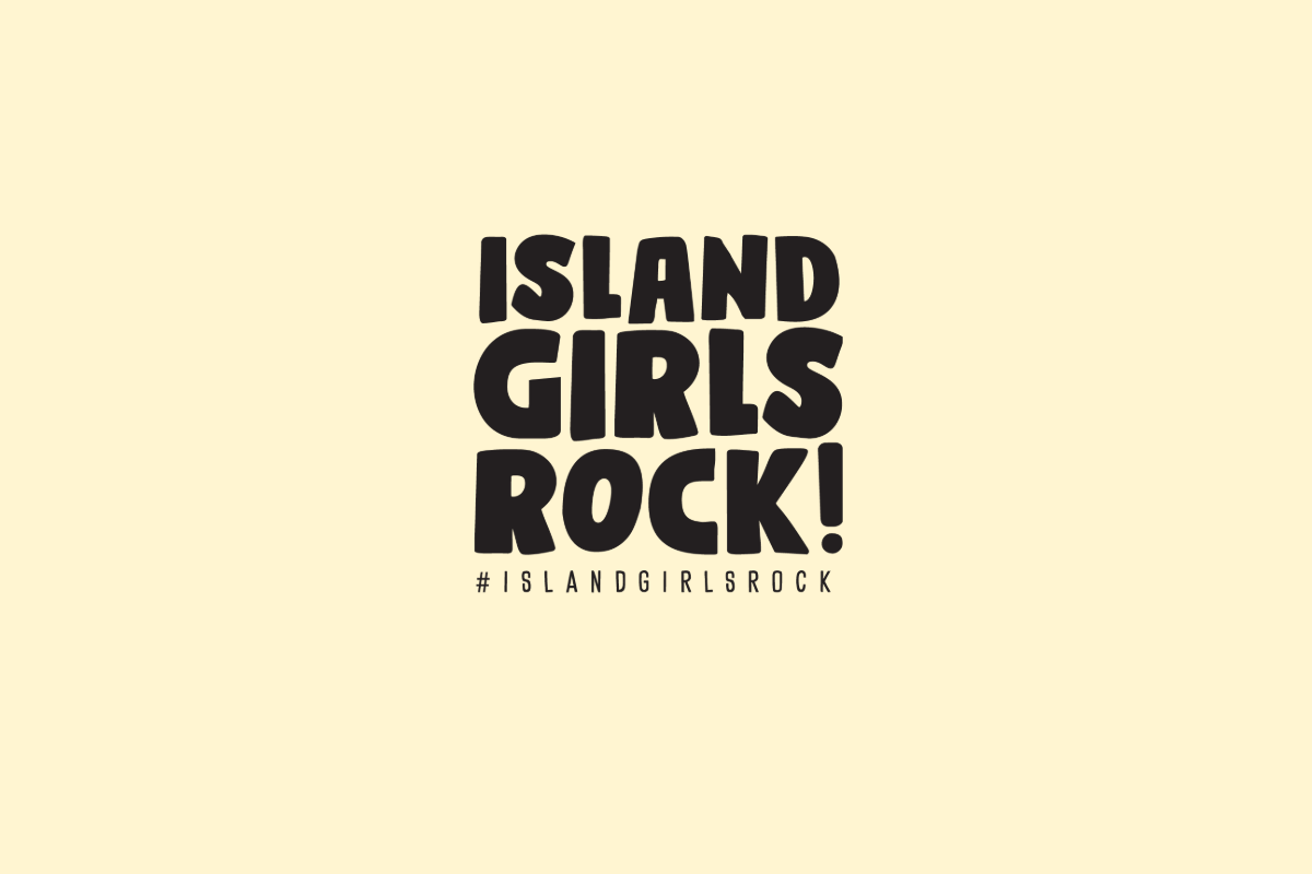 Island Girls Rock #islandgirlsrock text in black on butter yellow background